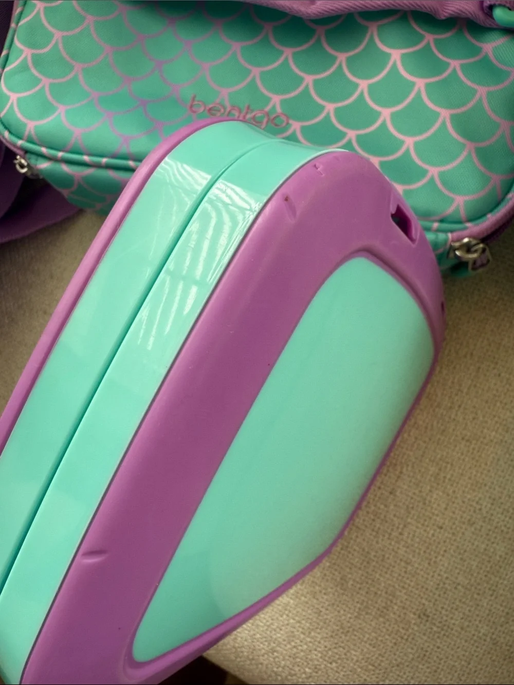 bentgo Kids Insulated Lunch Bag & Bento Box- Aqua Mermaid with Purple Trim